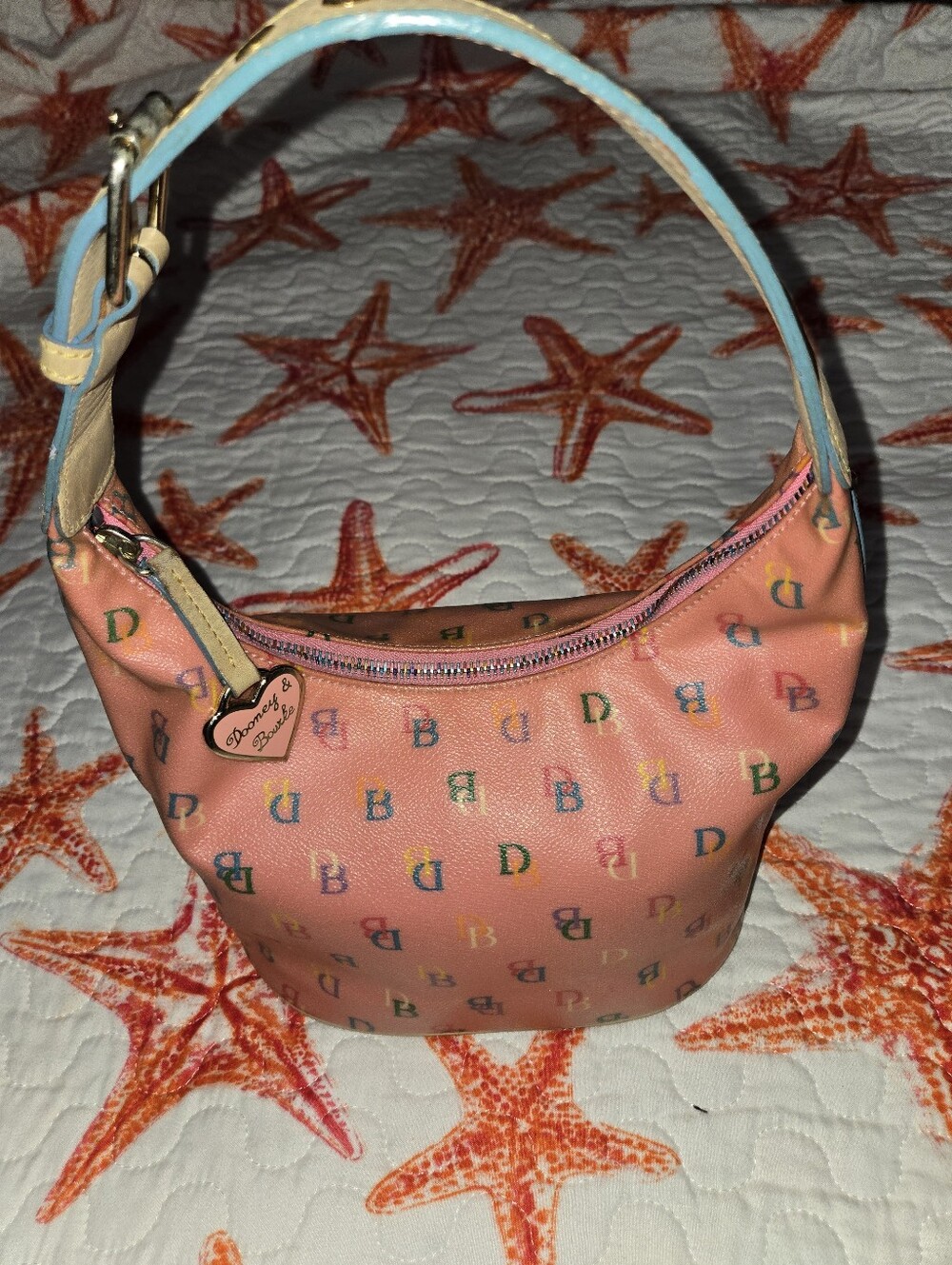 Authentic Vintage Y2K Dooney & Bourke Multicolor Monogram Mini Hobo Shoulder Bag
